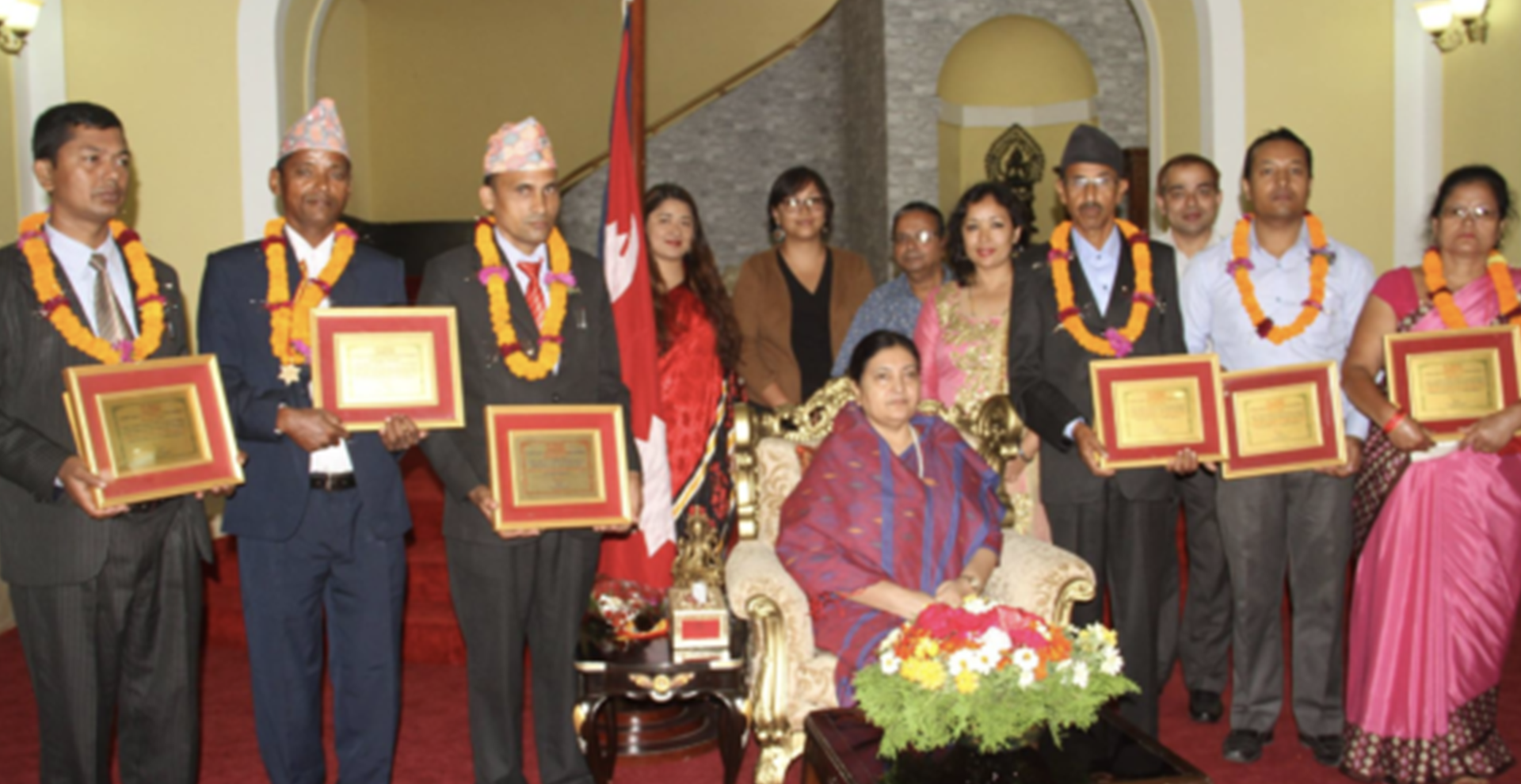 PP Prasai Excellence in Education Award & PP Prasai Tourism Lifetime Achievement 2016 presented by Hon. Mrs. Bidya Devi Bhandari at Shital Niwas