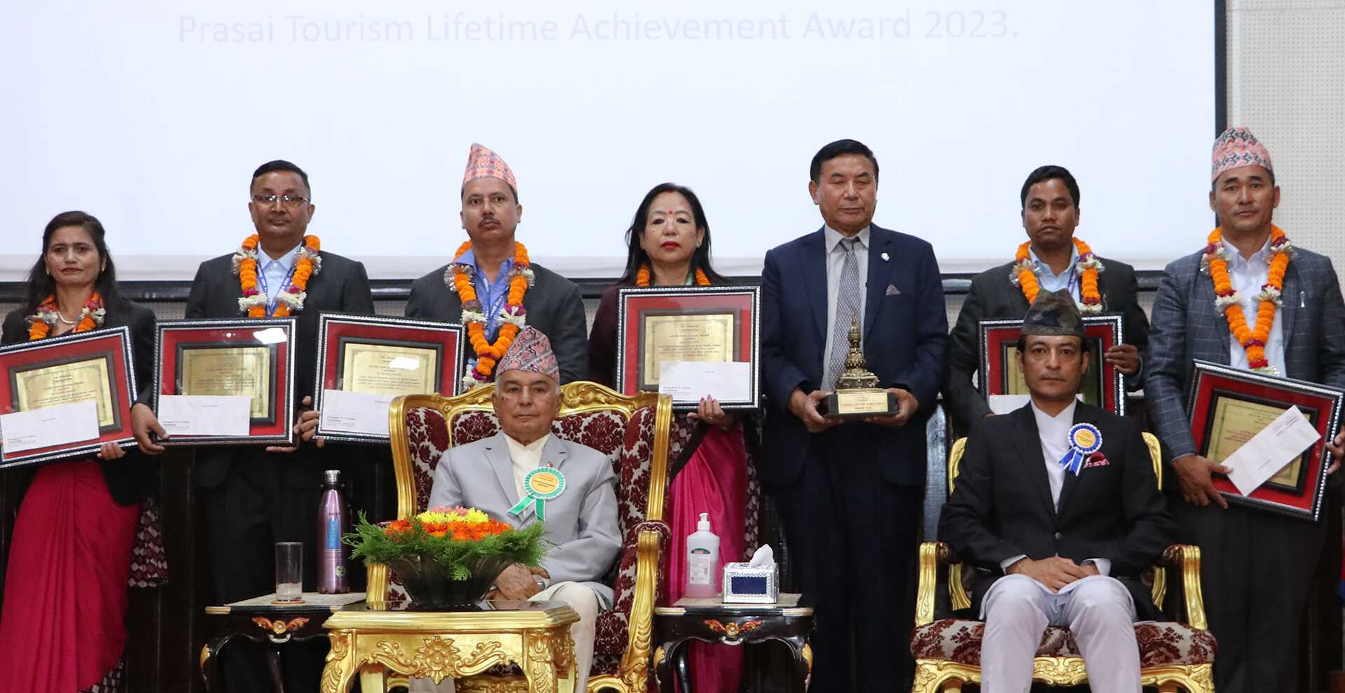 PP Prasai Excellence in Education Award & PP Prasai Tourism Lifetime Achievement 2023 presented by Hon. Mr. Ram Chandra Poudel at Shital Niwas